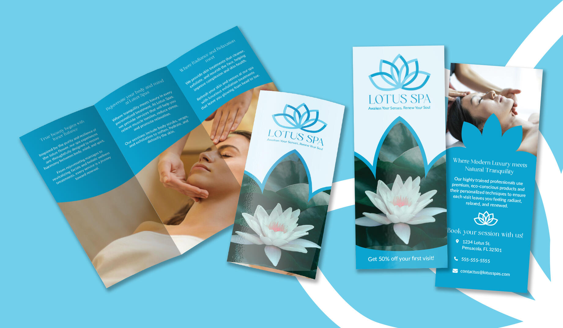 Lotus Spa Brochure and Rack Card Designs