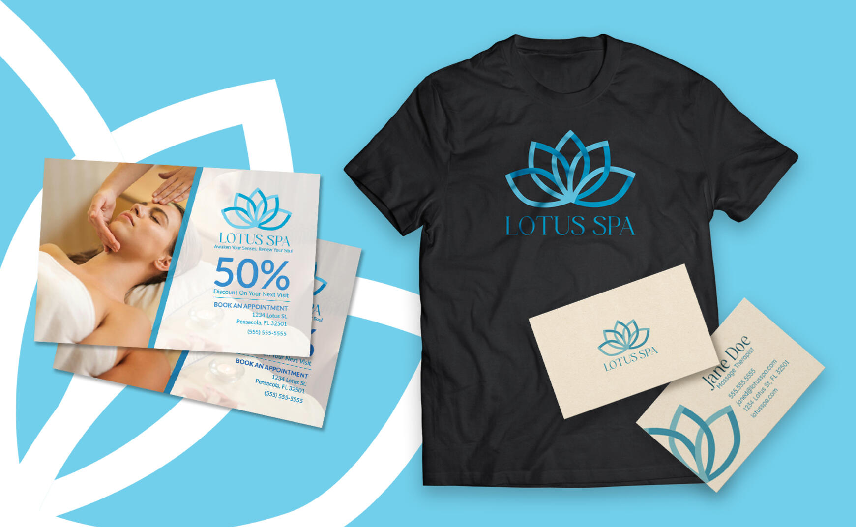 Lotus Spa Coupon, Shirt, and Business Card Designs